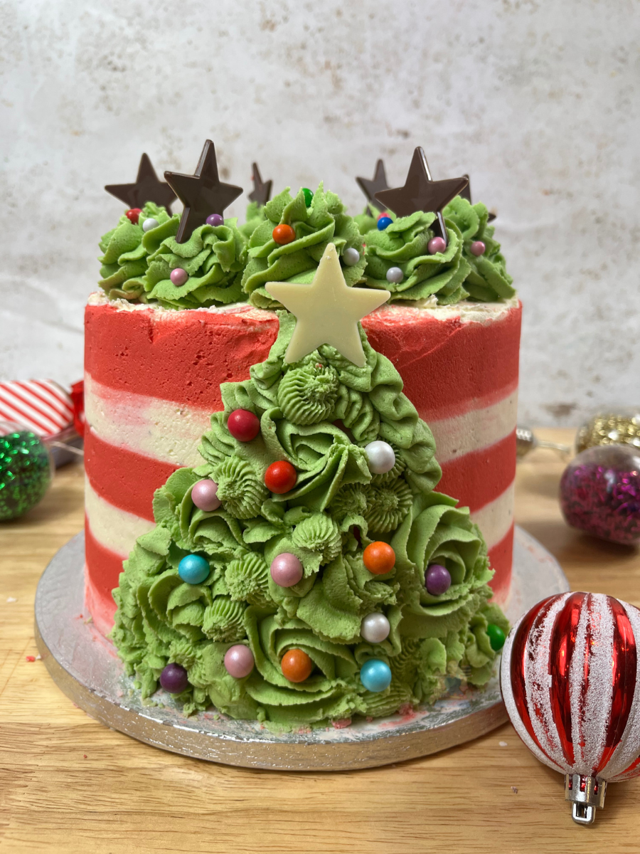 White forest Christmas tree traybake recipe | BBC Good Food